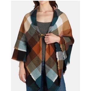 🆕 PLAID Ruana Jacket /Wrap/ BLANKET SCARF W/ Buckle Closure Size L/XL